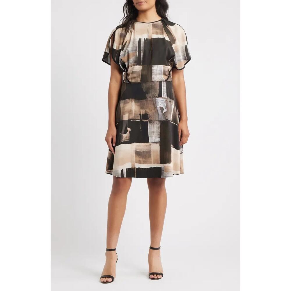 Boss Divalia Abstract Print Dress Size 0 Black Beige NWT